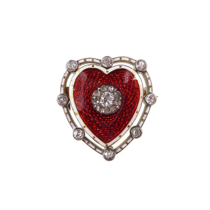 Enamel and diamond heart brooch